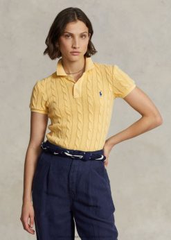 karcsú szabású, kábelkötésű pólóing 2680483020 nők Ralph Lauren sárgára esik