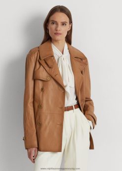 kétsoros nappa bőr kabát 2680489527 nők Ralph Lauren sötét teve