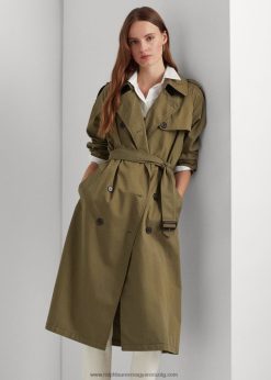 kétsoros twill trench kabát 2680483776 nők Ralph Lauren olíva páfrány