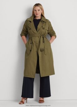 kétsoros twill trench kabát 2680484495 nők Ralph Lauren olíva páfrány