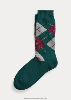kézzel hajlított argyle gyapjúzokni 2680482774 férfiak Ralph Lauren vadászzöld