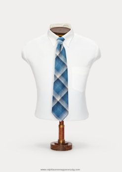 kézzel készített kockás jaspe twill nyakkendő 2680488836 férfiak Ralph Lauren indigó/krém