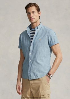 klasszikus fazonú chambray ing 268048833 férfiak Ralph Lauren világos indigó