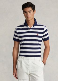klasszikus fazonú csíkos hálós póló 2680488429 férfiak Ralph Lauren newport sötétkék/fehér