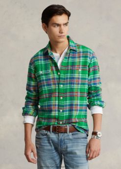 klasszikus fazonú kockás flanel munkaing 2680481064 férfiak Ralph Lauren zöld/sárga multi