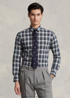 klasszikus fazonú kockás mosott poplin ing 2680488594 férfiak Ralph Lauren zöld/sárga multi