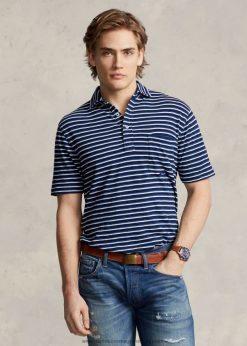 klasszikus szabású csíkos dzsörzé póló 2680488651 férfiak Ralph Lauren sötét indigó multi