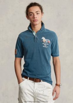 klasszikus szabású hálós grafikus póló 268048100 férfiak Ralph Lauren sötét indigó