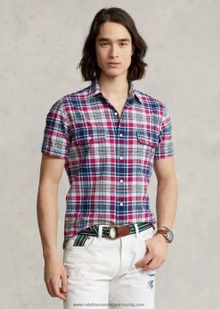 klasszikus szabású indigó madras munkaing 2680488409 férfiak Ralph Lauren piros/sötétkék multi