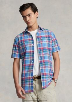 klasszikus szabású kockás oxford ing 2680481081 férfiak Ralph Lauren kék/piros multi