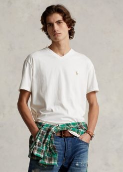 klasszikus szabású mez V-nyakú póló 268048203 férfiak Ralph Lauren fedélzetmosó fehér