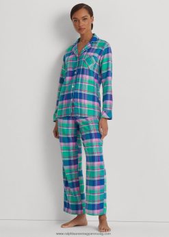 kockás szálcsiszolt twill alvó szett 2680484861 nők Ralph Lauren kék kockás