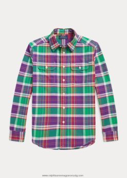 kockás teljesítmény flanel munkaing 2680486690 gyerekek Ralph Lauren lila/zöld multi