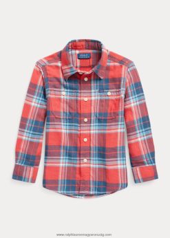 kockás teljesítményű pamut twill munkaing 2680489903 gyerekek Ralph Lauren piros/kék multi