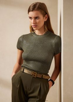 lakkozott selyem rövid ujjú pulóver 2680483601 nők Ralph Lauren platina