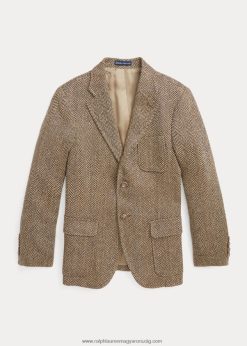 lenkeverék halszálkás sportkabát 2680486174 gyerekek Ralph Lauren barna/barna