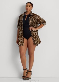 leopárdmintás pamut ing 2680484581 nők Ralph Lauren barna