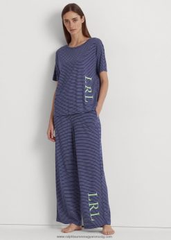 logós csíkos mez pizsama szett 2680489418 nők Ralph Lauren sötétkék csík