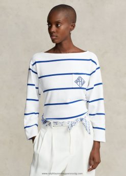 monogram-logós csíkos jersey póló 2680483029 nők Ralph Lauren fehér/ragyogó zafír