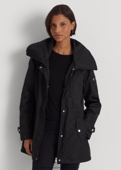 monogramos jacquard kapucnis esőkabát 2680484125 nők Ralph Lauren fekete