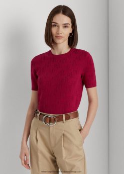 monogramos jacquard rövid ujjú pulóver 2680483788 nők Ralph Lauren fukszia bogyó