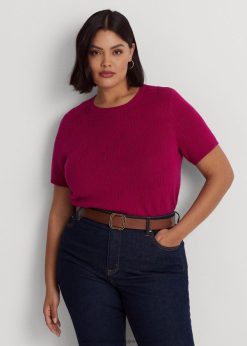 monogramos jacquard rövid ujjú pulóver 2680484504 nők Ralph Lauren fukszia bogyó