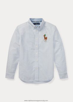 nagy póni csíkos oxford ing 2680486308 gyerekek Ralph Lauren kék/fehér csík