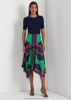 nyomott twill midi szoknya 2680489543 nők Ralph Lauren sötétkék/zöld multi