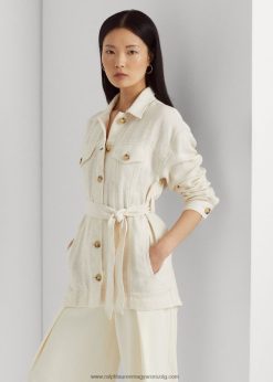 öves halszálkás vászon ingkabát 2680484438 nők Ralph Lauren mascarpone krém