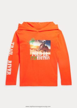 pamut grafikus kapucnis póló 2680489900 gyerekek Ralph Lauren aktív narancs