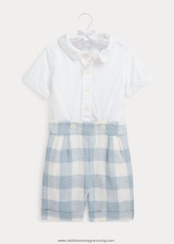pamut ing és gingham vászon rövid szett 2680487809 baba Ralph Lauren kék gingham