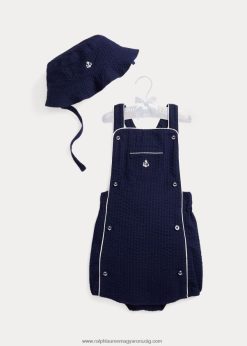 pamut seerssucker shortall & sapka szett 2680487690 baba Ralph Lauren kifinomult haditengerészet