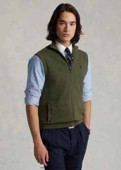 pamut teljes cipzáras pulóver mellény 268048781 férfiak Ralph Lauren klasszikus olíva hanga