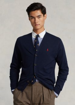 pamut V-nyakú kardigán 268048394 férfiak Ralph Lauren vadásztengerészet