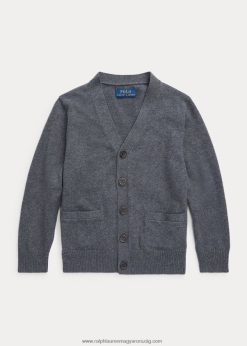 pamut V-nyakú kardigán 2680485916 gyerekek Ralph Lauren középszürke hanga