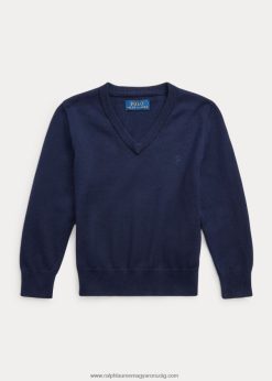 pamut V-nyakú pulóver 2680486301 gyerekek Ralph Lauren rl haditengerészet