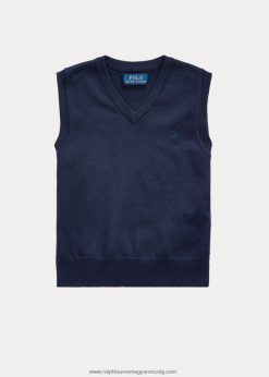 pamut V-nyakú pulóver mellény 2680485918 gyerekek Ralph Lauren rl haditengerészet