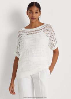 pamuthálós rövid ujjú pulóver 2680484333 nők Ralph Lauren fehér