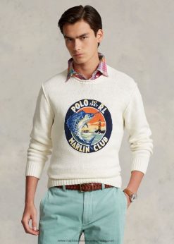 pamutvászon grafikus pulóver 2680488609 férfiak Ralph Lauren krém multi