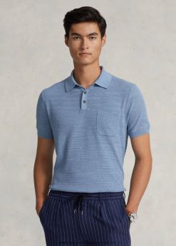pamutvászon pólógalléros pulóver 268048405 férfiak Ralph Lauren csatorna kék