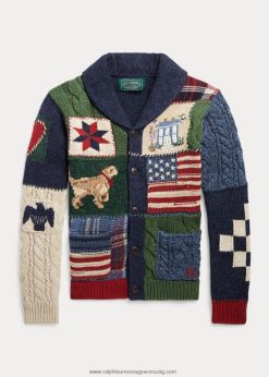 patchwork pamut keverékű kendős kardigán 2680486590 gyerekek Ralph Lauren tan multi