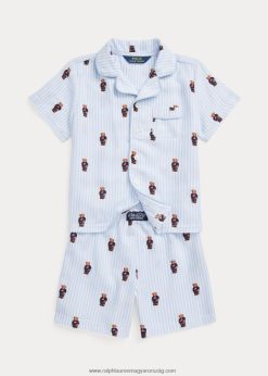 póló mackó twill alvó szett 2680486387 gyerekek Ralph Lauren fehér/irodakék