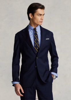 póló puha csíkcsíkos gyapjú öltöny kabát 2680481216 férfiak Ralph Lauren sötétkék csíkos