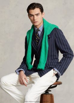 póló puha csíkos twill öltöny kabát 2680481217 férfiak Ralph Lauren sötétkék/krém