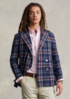 póló puha madras öltöny kabát 2680488674 férfiak Ralph Lauren indigó/piros multi