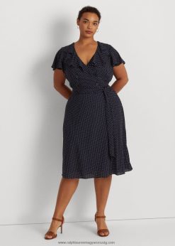pöttyös georgette öves ruha 2680484792 nők Ralph Lauren sötétkék/fehér