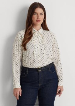 pöttyös nyakkendős krepp ing 2680484668 nők Ralph Lauren pergamen krém/tengerészet