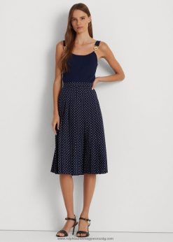 pöttyös redős kreppszoknya 2680484024 nők Ralph Lauren sötétkék/krém