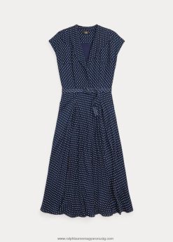 pöttyös selyem georgette ruha 2680483667 nők Ralph Lauren sötétkék/krém