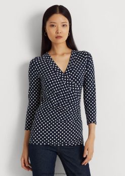 pöttyös surplice jersey felső 2680483955 nők Ralph Lauren sötétkék/krém